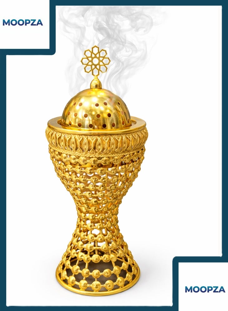 مبخرة بخور ذهبية فاخرة بتصميم شبكي مزخرف معدن لحرق العود والبخور ديكور فاخر للمنزل والمجلس ورمضان والعيد